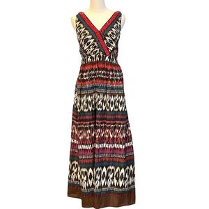 Boho Maxi Dress 14 Babydoll‎ Ikat Beaded Smocked Cotton Summer Sundress Indie